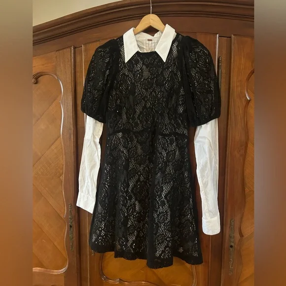 NWT Free People 2 fer 1 Black Comb Dress Size Small - Picture 2 of 10